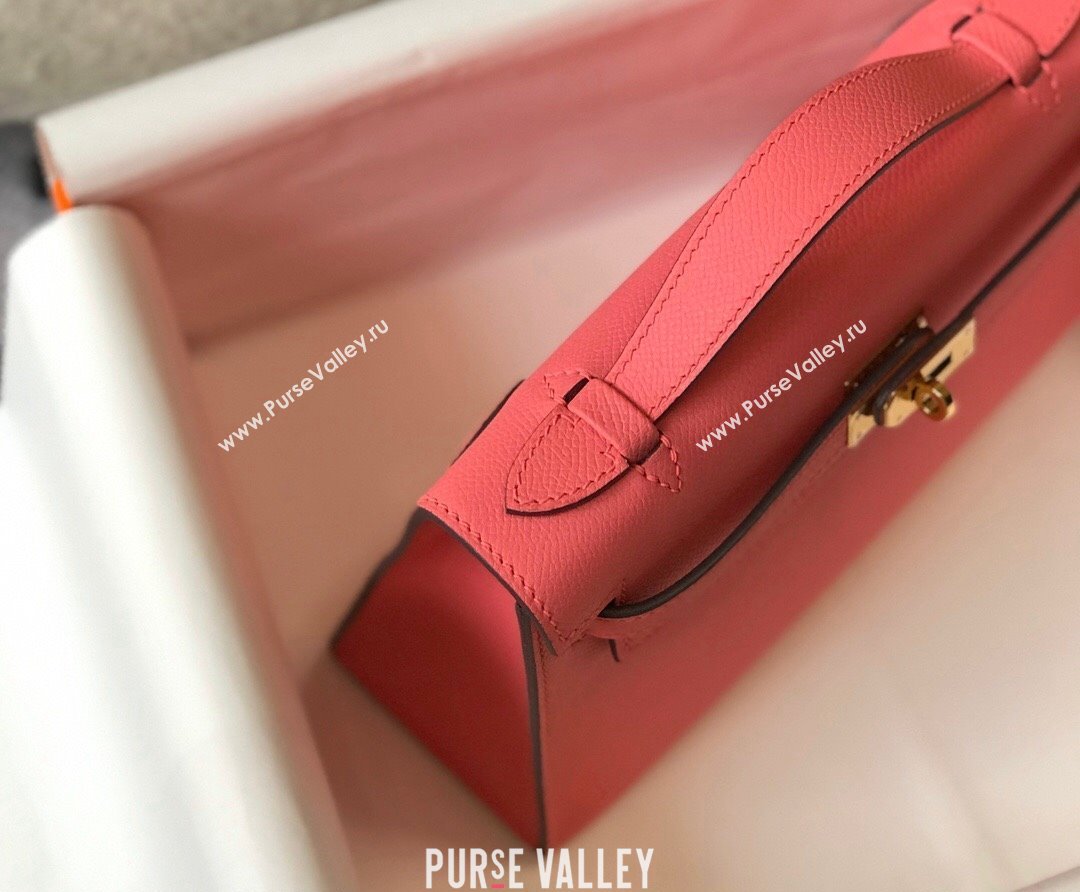 Hermes Mini Kelly Pochette Bag 22cm in Epsom Leather Lipstick Pink 2024 (Half Handmade) (FL-240117124)