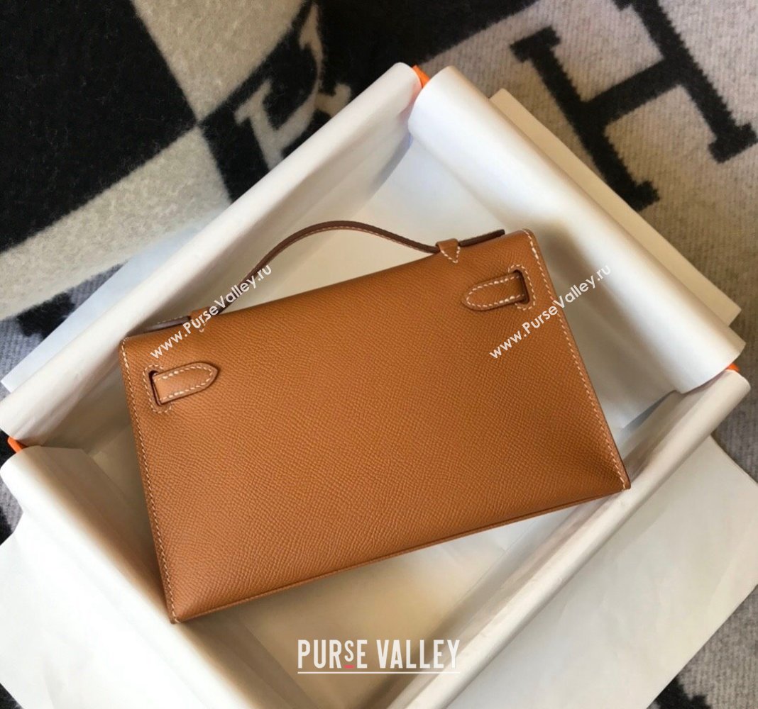 Hermes Mini Kelly Pochette Bag 22cm in Epsom Leather Golden Brown 2024 (Half Handmade) (FL-240117125)