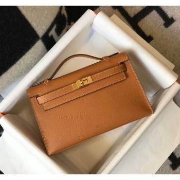 Hermes Mini Kelly Pochette Bag 22cm in Epsom Leather Golden Brown 2024 (Half Handmade) (FL-240117125)