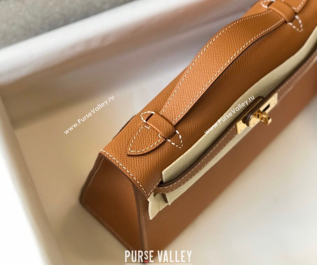 Hermes Mini Kelly Pochette Bag 22cm in Epsom Leather Golden Brown 2024 (Half Handmade) (FL-240117125)