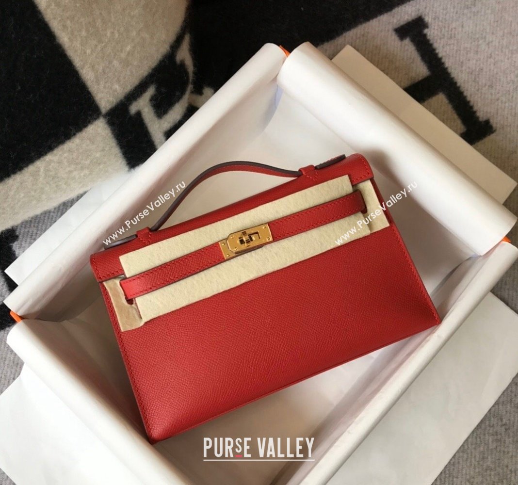 Hermes Mini Kelly Pochette Bag 22cm in Epsom Leather Chinese Red 2024 (Half Handmade) (FL-240117126)