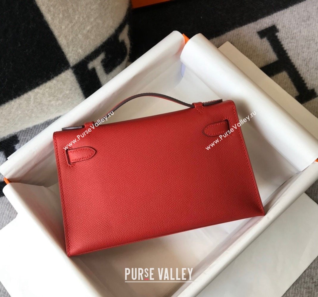 Hermes Mini Kelly Pochette Bag 22cm in Epsom Leather Chinese Red 2024 (Half Handmade) (FL-240117126)