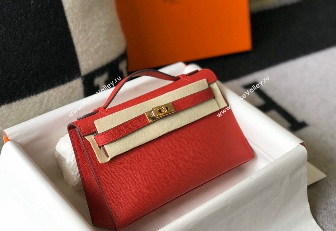 Hermes Mini Kelly Pochette Bag 22cm in Epsom Leather Chinese Red 2024 (Half Handmade) (FL-240117126)