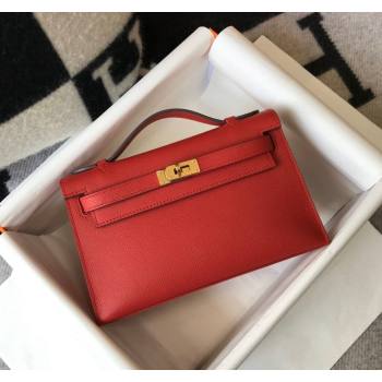 Hermes Mini Kelly Pochette Bag 22cm in Epsom Leather Chinese Red 2024 (Half Handmade) (FL-240117126)