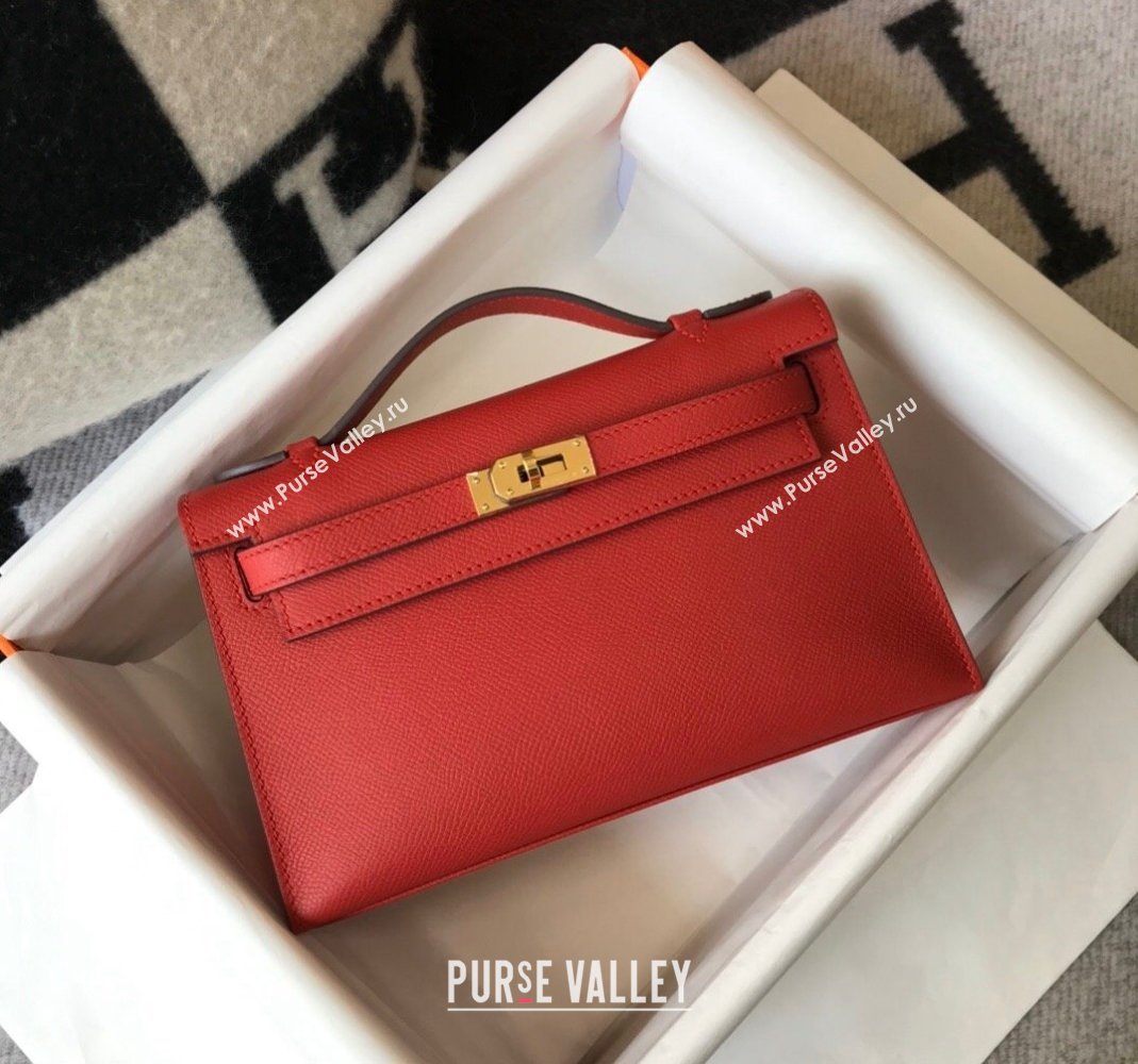 Hermes Mini Kelly Pochette Bag 22cm in Epsom Leather Chinese Red 2024 (Half Handmade) (FL-240117126)