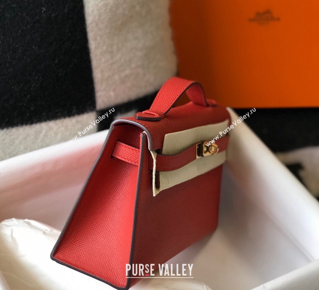 Hermes Mini Kelly Pochette Bag 22cm in Epsom Leather Chinese Red 2024 (Half Handmade) (FL-240117126)