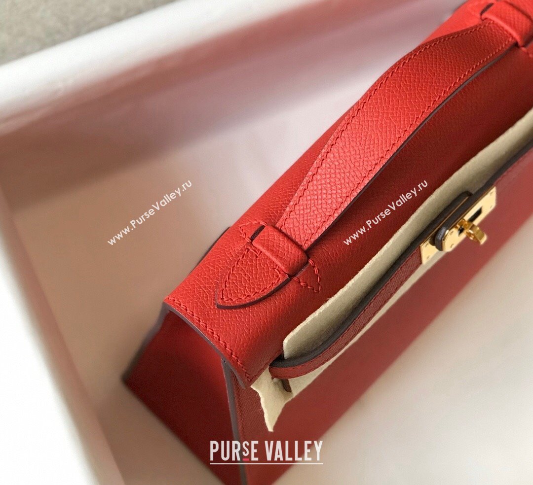 Hermes Mini Kelly Pochette Bag 22cm in Epsom Leather Chinese Red 2024 (Half Handmade) (FL-240117126)