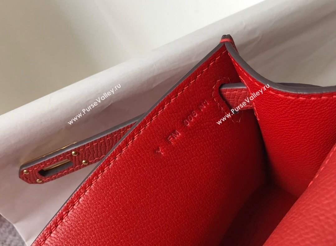 Hermes Mini Kelly Pochette Bag 22cm in Epsom Leather Chinese Red 2024 (Half Handmade) (FL-240117126)