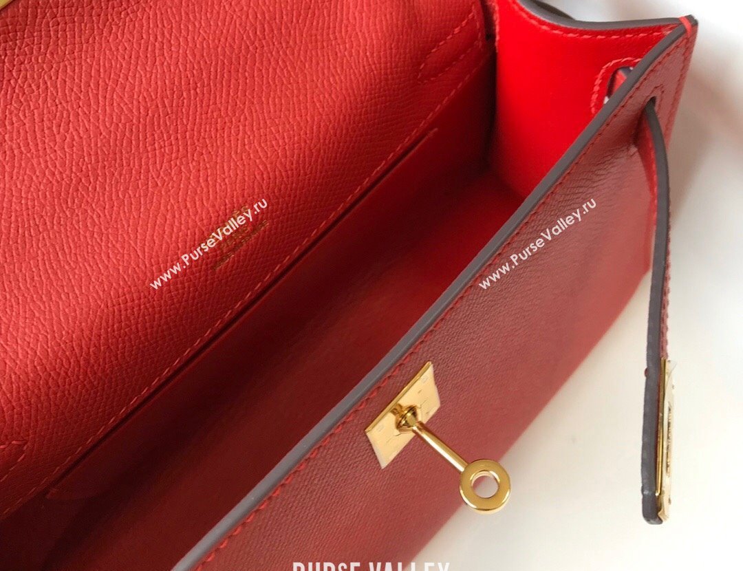 Hermes Mini Kelly Pochette Bag 22cm in Epsom Leather Chinese Red 2024 (Half Handmade) (FL-240117126)