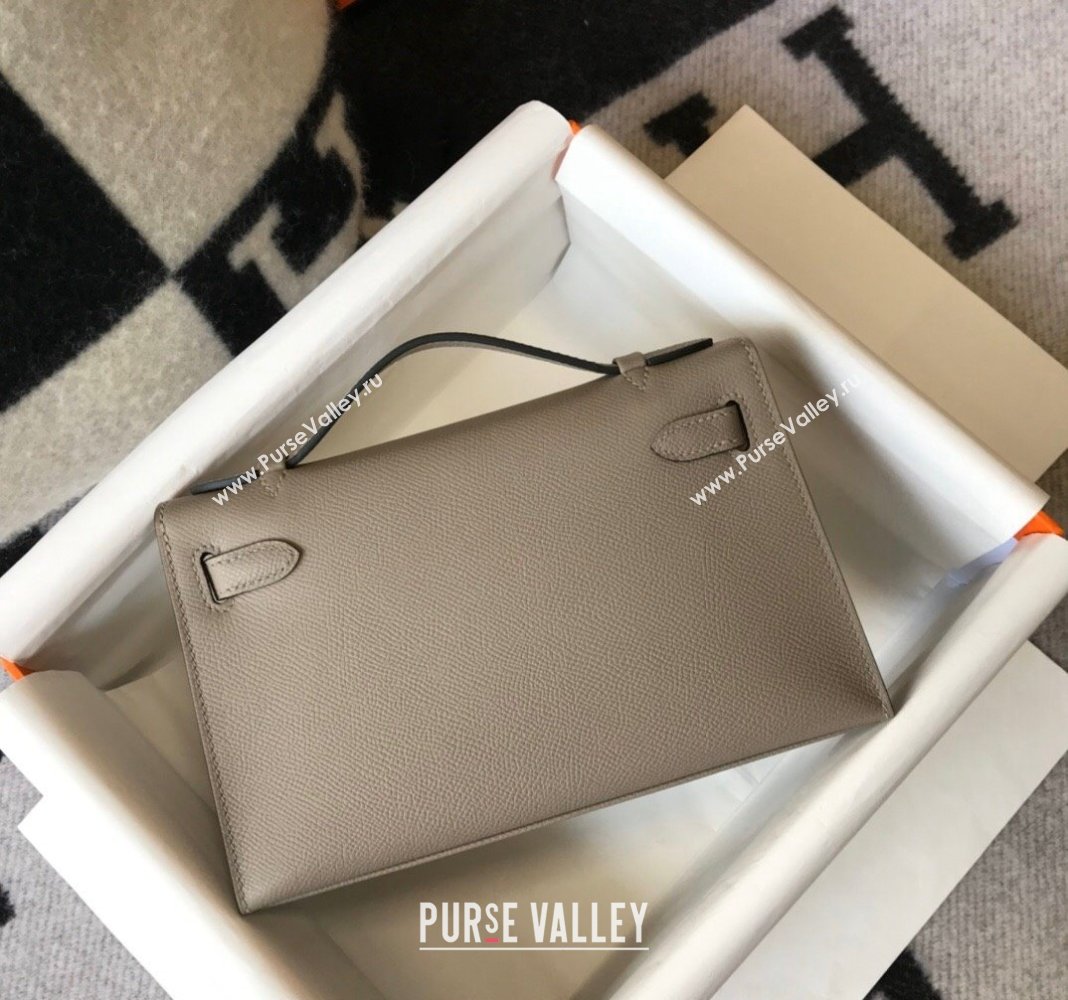 Hermes Mini Kelly Pochette Bag 22cm in Epsom Leather Litch Grey 2024 (Half Handmade) (FL-240117127)