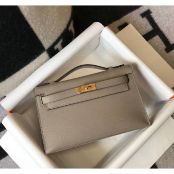 Hermes Mini Kelly Pochette Bag 22cm in Epsom Leather Litch Grey 2024 (Half Handmade) (FL-240117127)