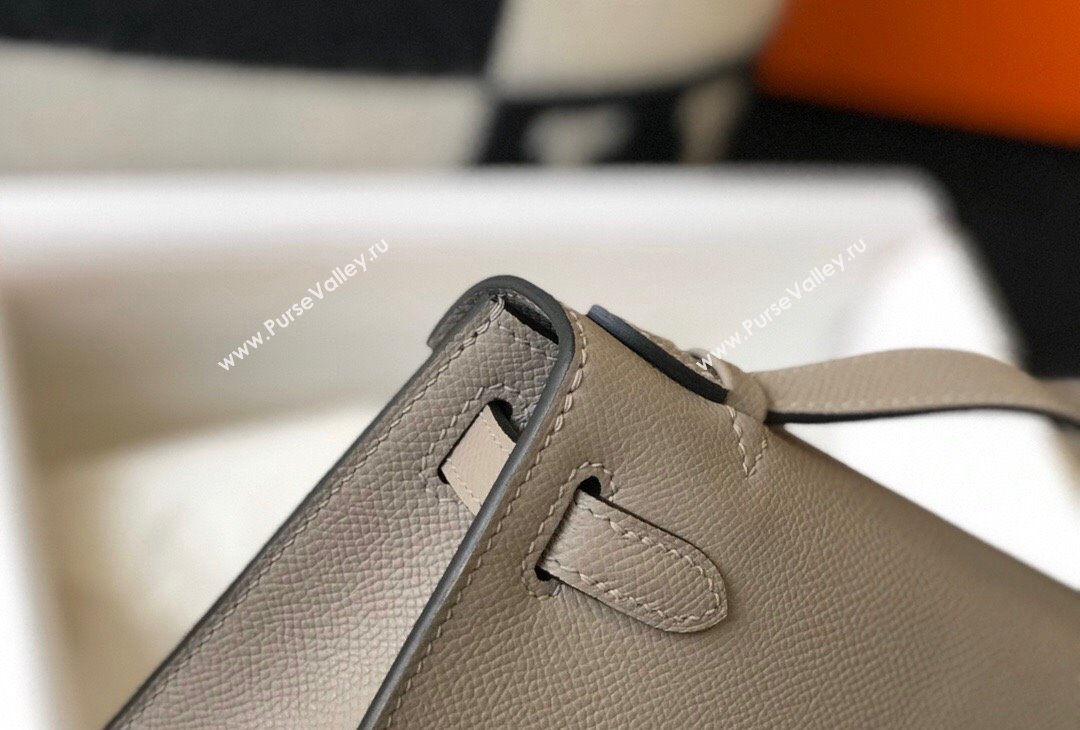 Hermes Mini Kelly Pochette Bag 22cm in Epsom Leather Litch Grey 2024 (Half Handmade) (FL-240117127)