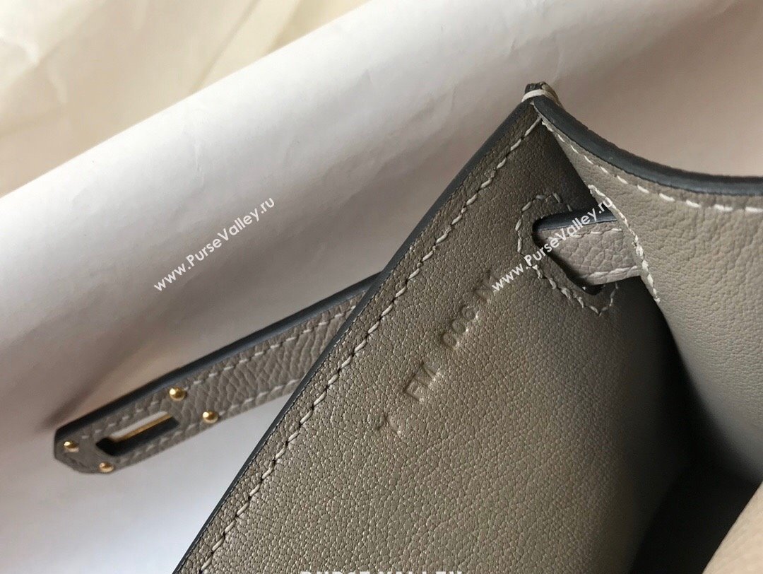 Hermes Mini Kelly Pochette Bag 22cm in Epsom Leather Litch Grey 2024 (Half Handmade) (FL-240117127)