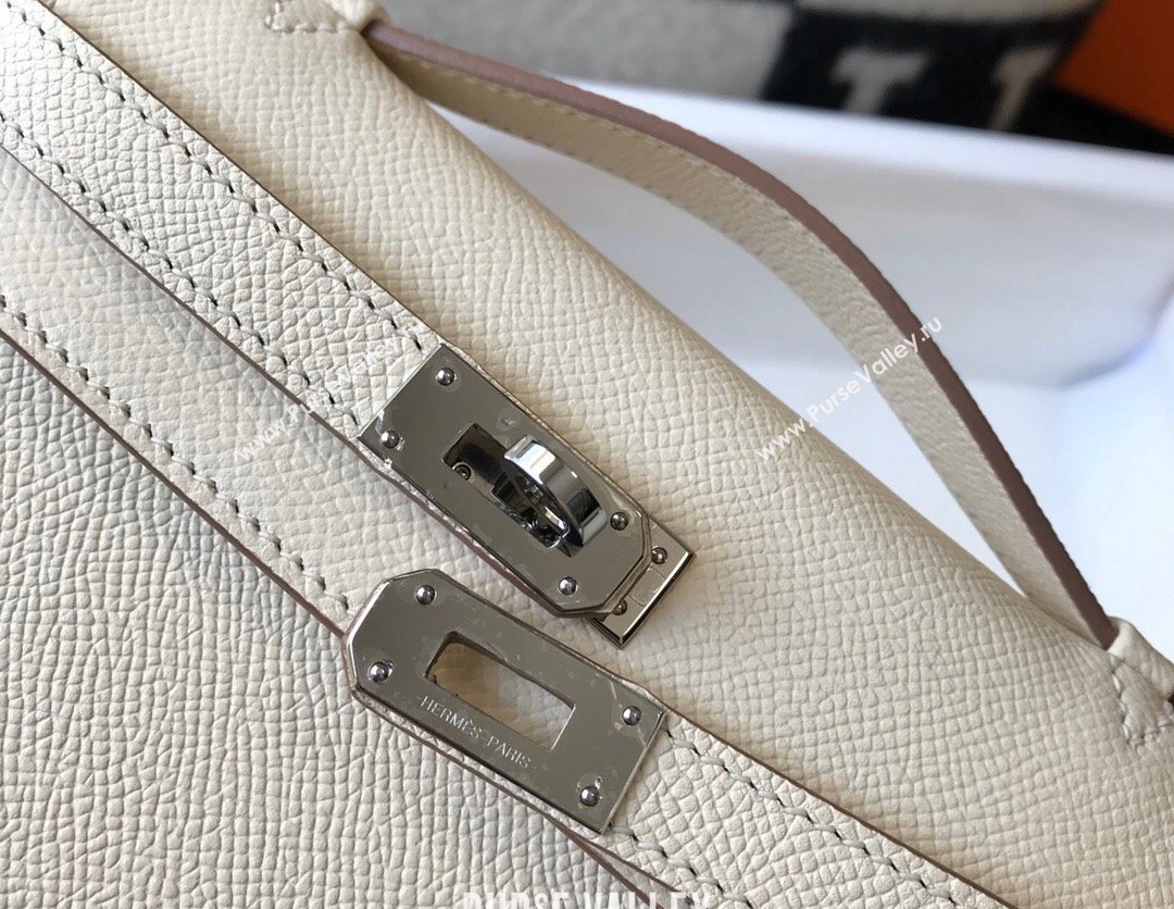 Hermes Mini Kelly Pochette Bag 22cm in Epsom Leather Cream White/Silver 2024 (Half Handmade) (FL-240117128)