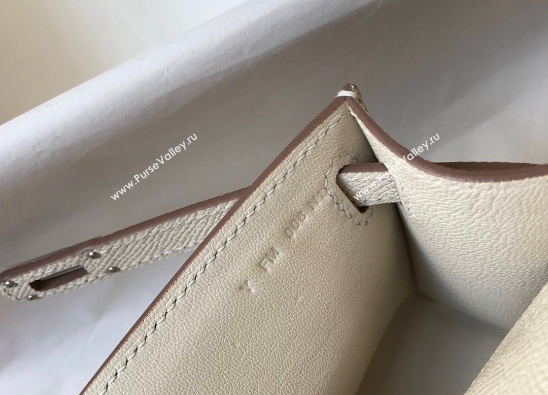 Hermes Mini Kelly Pochette Bag 22cm in Epsom Leather Cream White/Silver 2024 (Half Handmade) (FL-240117128)