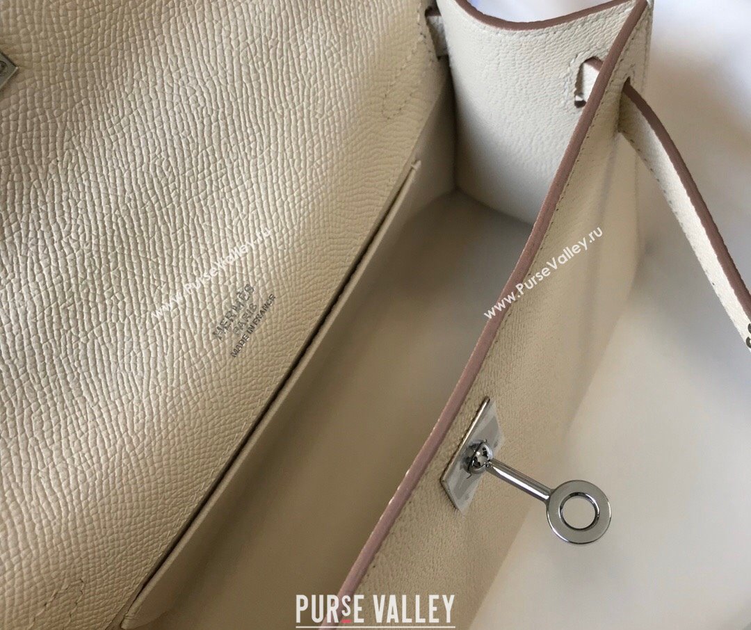 Hermes Mini Kelly Pochette Bag 22cm in Epsom Leather Cream White/Silver 2024 (Half Handmade) (FL-240117128)