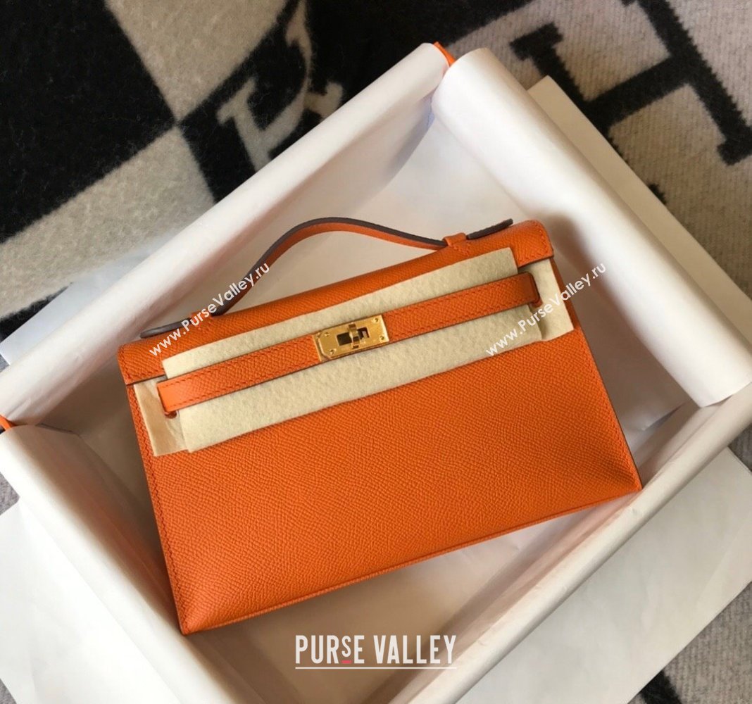 Hermes Mini Kelly Pochette Bag 22cm in Epsom Leather Orange 2024 (Half Handmade) (FL-240117129)