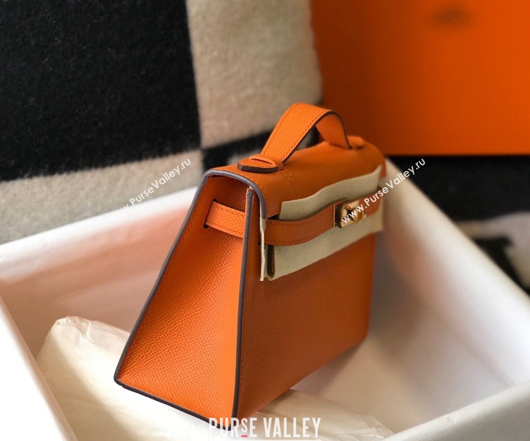 Hermes Mini Kelly Pochette Bag 22cm in Epsom Leather Orange 2024 (Half Handmade) (FL-240117129)