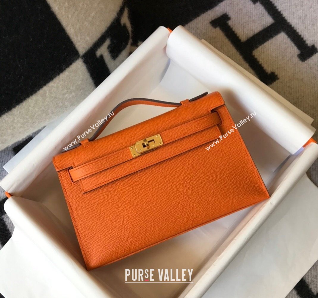 Hermes Mini Kelly Pochette Bag 22cm in Epsom Leather Orange 2024 (Half Handmade) (FL-240117129)