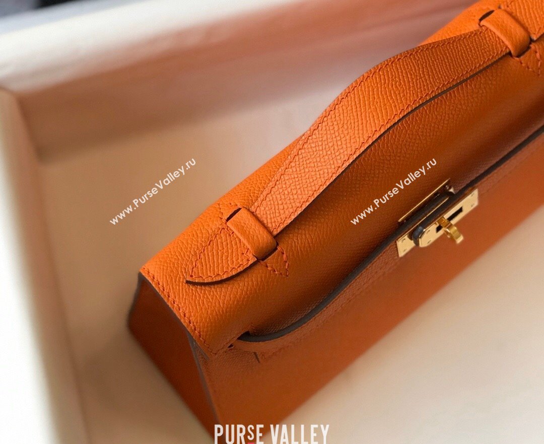 Hermes Mini Kelly Pochette Bag 22cm in Epsom Leather Orange 2024 (Half Handmade) (FL-240117129)