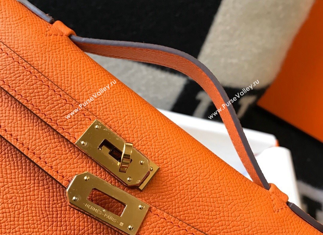 Hermes Mini Kelly Pochette Bag 22cm in Epsom Leather Orange 2024 (Half Handmade) (FL-240117129)