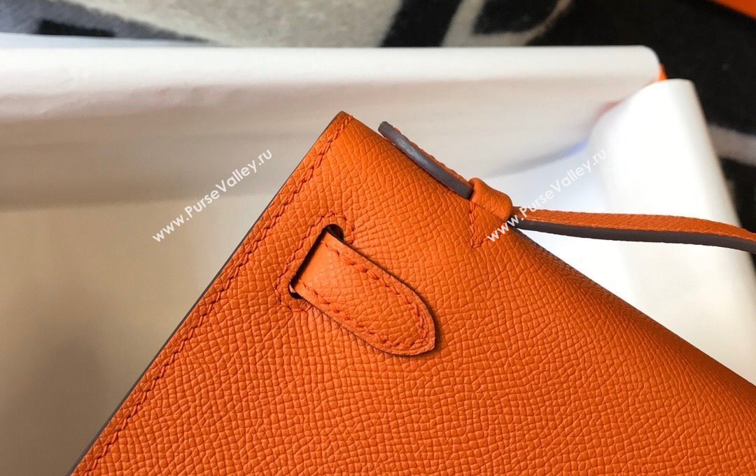 Hermes Mini Kelly Pochette Bag 22cm in Epsom Leather Orange 2024 (Half Handmade) (FL-240117129)