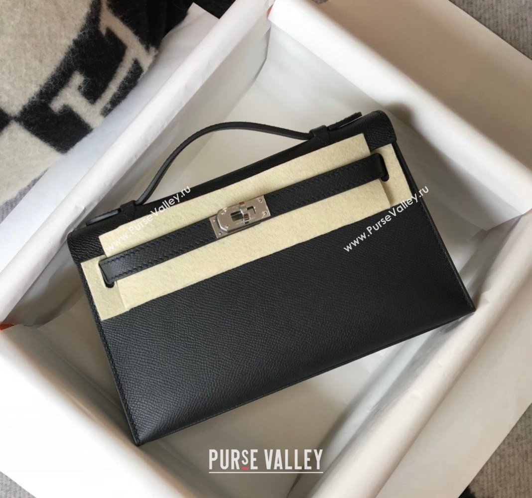 Hermes Mini Kelly Pochette Bag 22cm in Epsom Leather Black/Silver 2024 (Half Handmade) (FL-240117130)