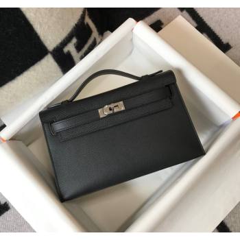 Hermes Mini Kelly Pochette Bag 22cm in Epsom Leather Black/Silver 2024 (Half Handmade) (FL-240117130)