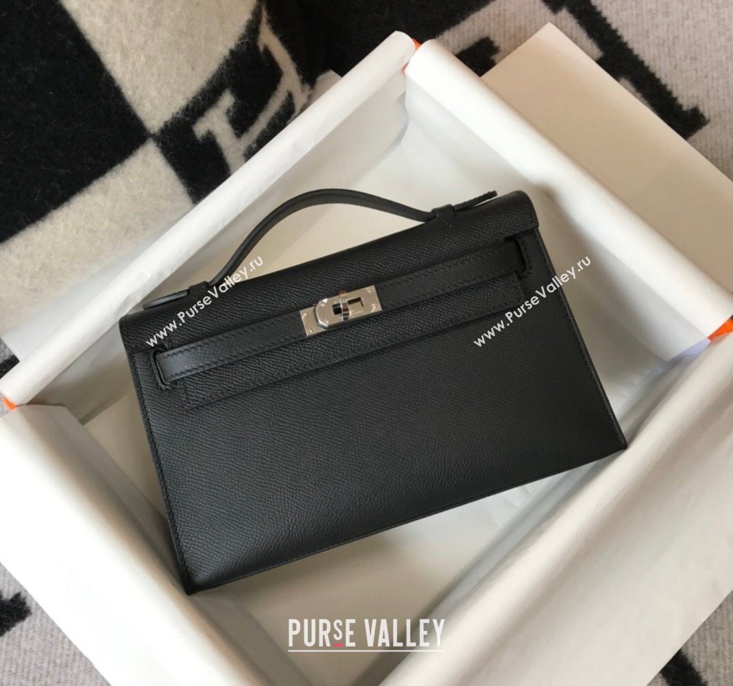 Hermes Mini Kelly Pochette Bag 22cm in Epsom Leather Black/Silver 2024 (Half Handmade) (FL-240117130)