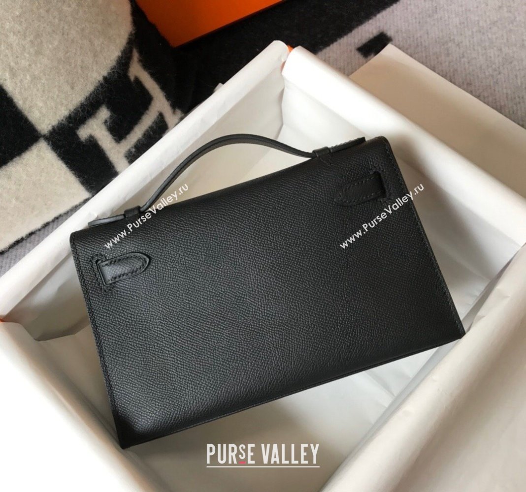 Hermes Mini Kelly Pochette Bag 22cm in Epsom Leather Black/Silver 2024 (Half Handmade) (FL-240117130)