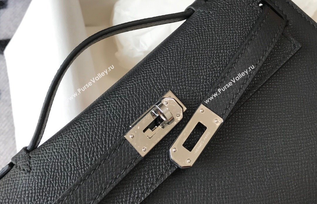 Hermes Mini Kelly Pochette Bag 22cm in Epsom Leather Black/Silver 2024 (Half Handmade) (FL-240117130)