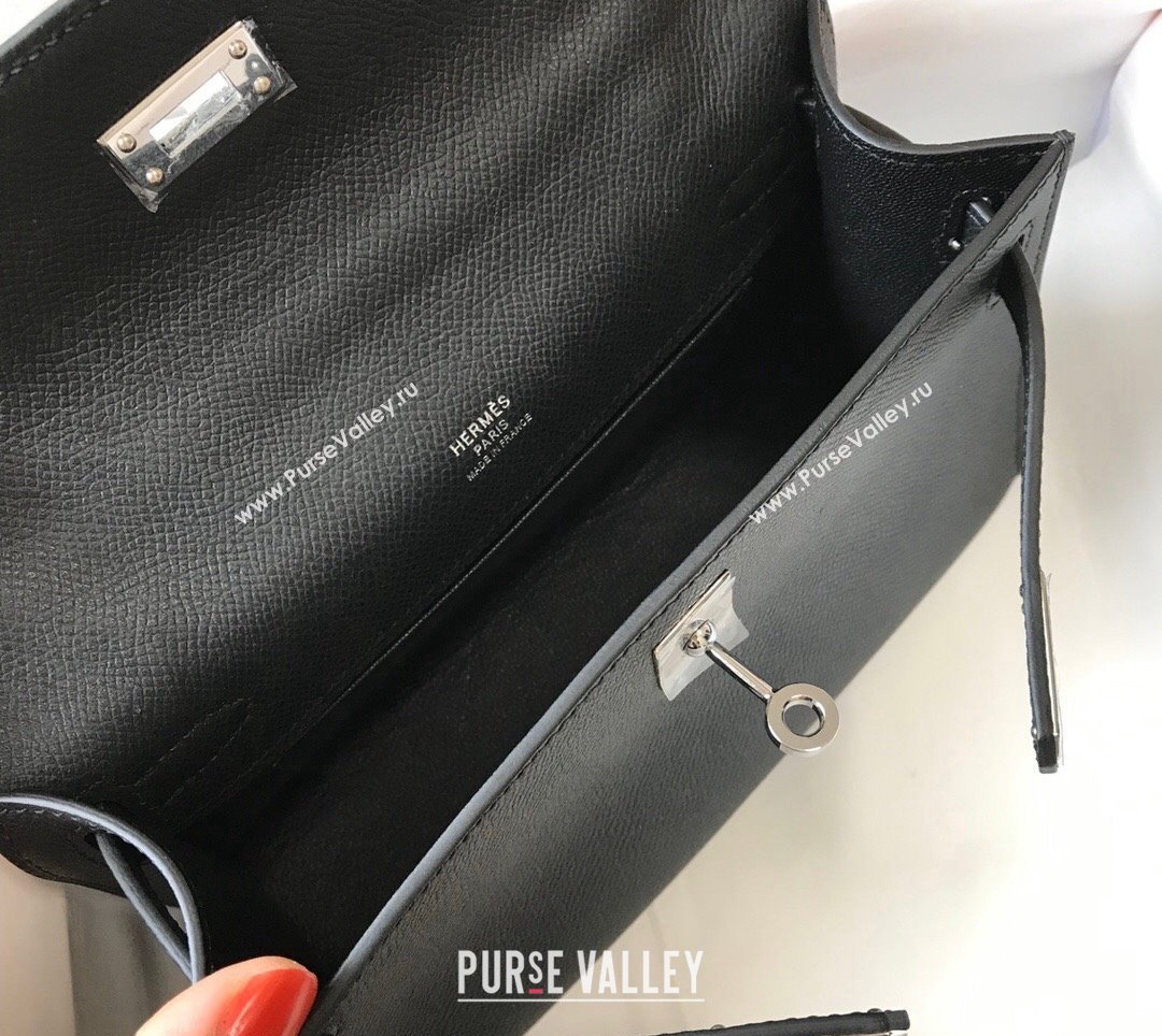 Hermes Mini Kelly Pochette Bag 22cm in Epsom Leather Black/Silver 2024 (Half Handmade) (FL-240117130)