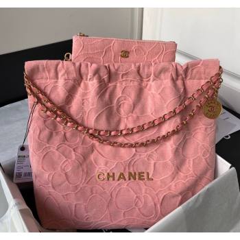 Chanel 22 Shopping Bag AS3261 in Camellia Velvet Light Pink 2023 (yezi-240116037)