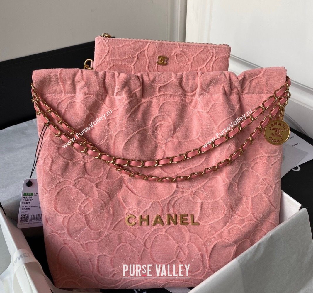 Chanel 22 Shopping Bag AS3261 in Camellia Velvet Light Pink 2023 (yezi-240116037)