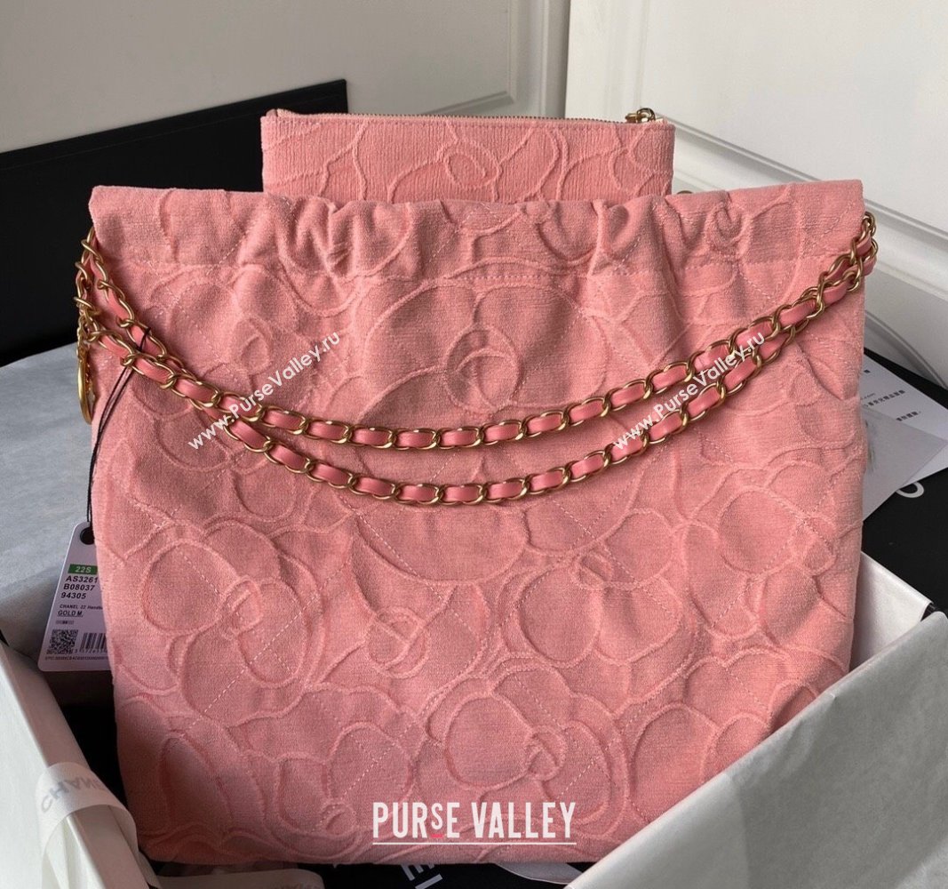 Chanel 22 Shopping Bag AS3261 in Camellia Velvet Light Pink 2023 (yezi-240116037)