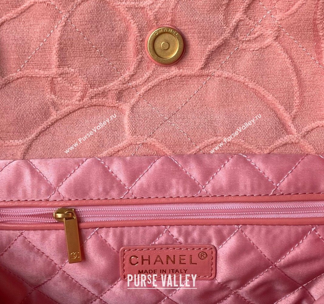 Chanel 22 Shopping Bag AS3261 in Camellia Velvet Light Pink 2023 (yezi-240116037)