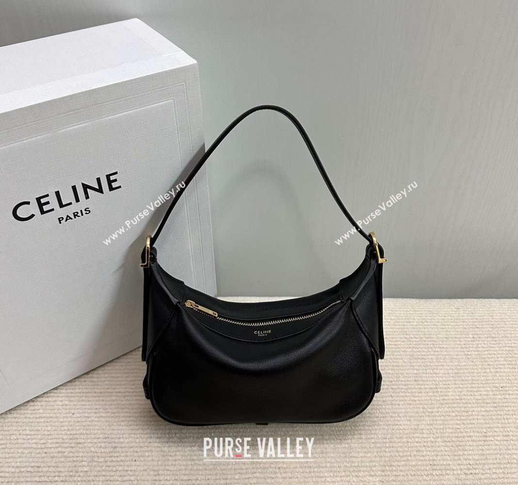 Celine Mini Romy Hobo Bag in Supple Calfskin Black 2024 10K123 (BL-240118032)