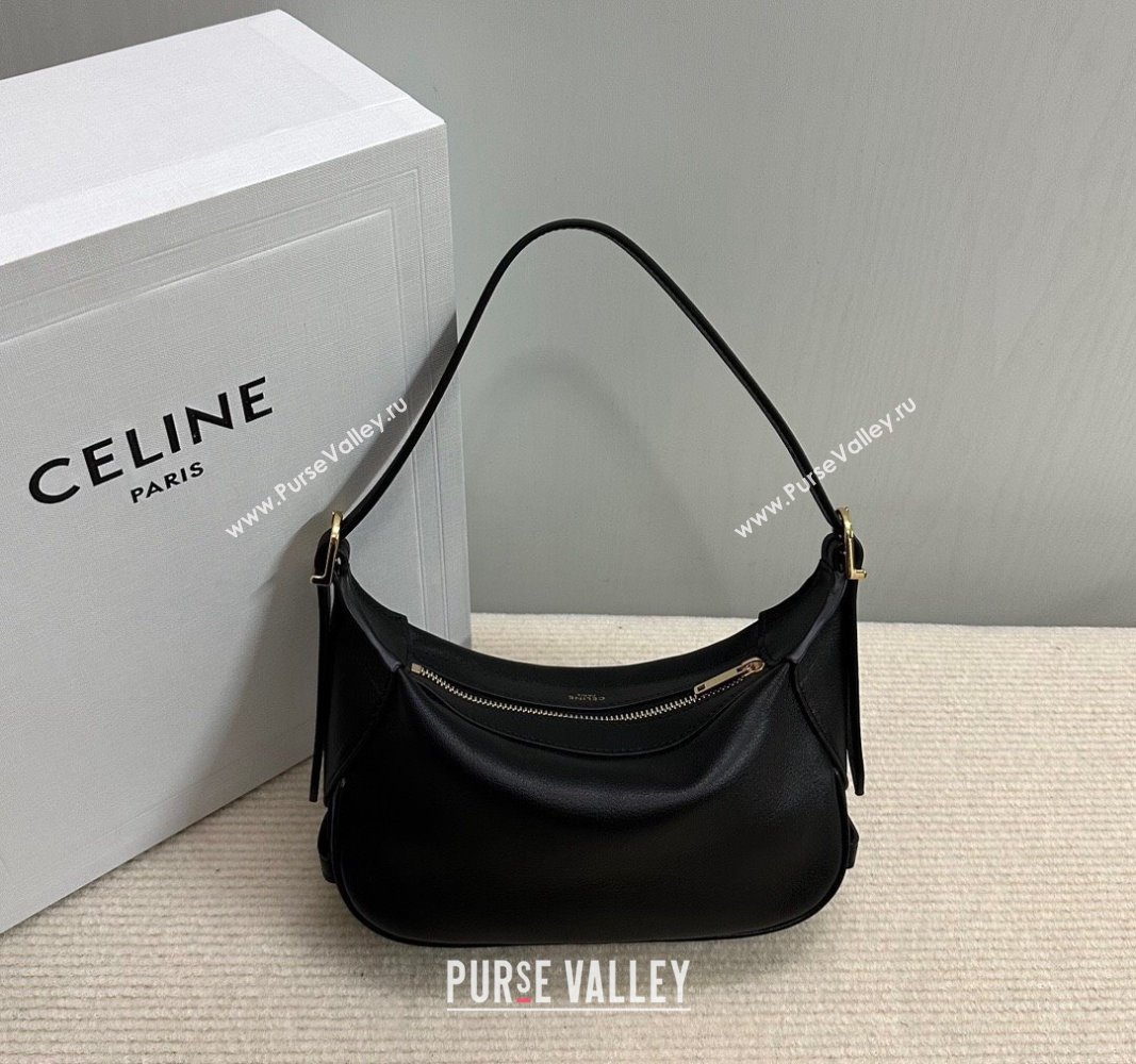 Celine Mini Romy Hobo Bag in Supple Calfskin Black 2024 10K123 (BL-240118032)