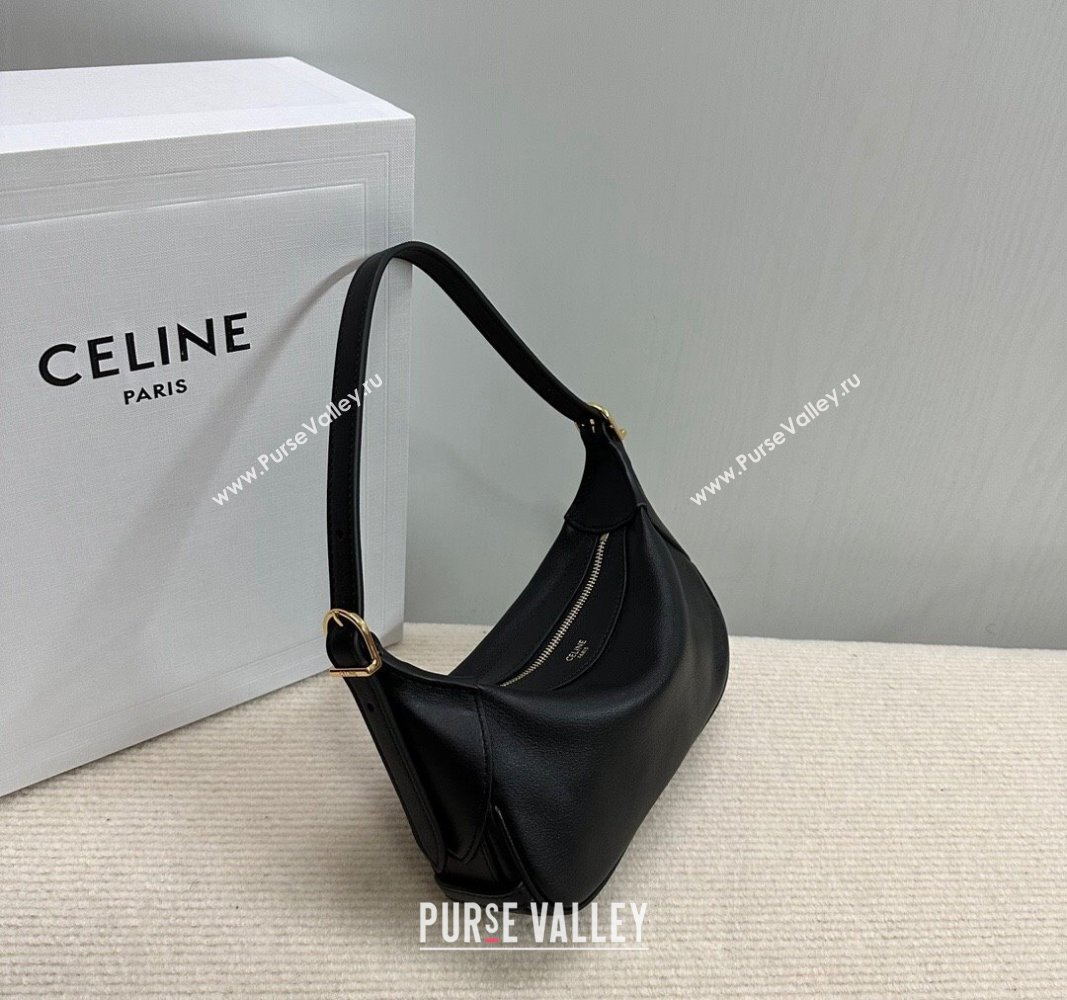 Celine Mini Romy Hobo Bag in Supple Calfskin Black 2024 10K123 (BL-240118032)