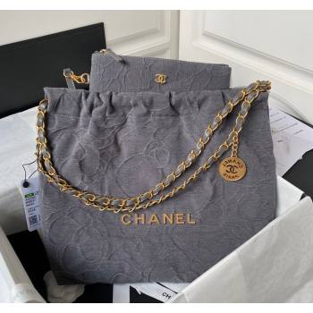 Chanel 22 Small Shopping Bag AS3260 in Camellia Velvet Grey 2023 (yezi-240116038)