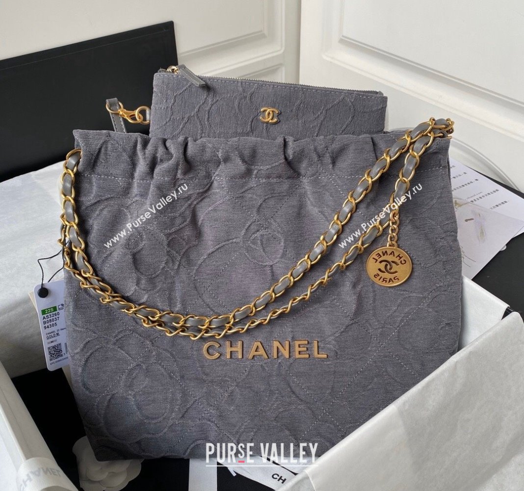 Chanel 22 Small Shopping Bag AS3260 in Camellia Velvet Grey 2023 (yezi-240116038)