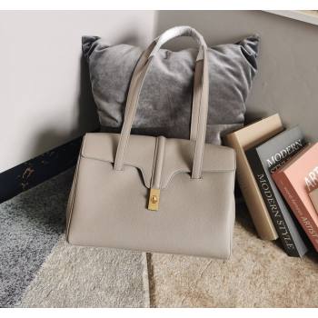 Celine Medium Soft 16 Shoulder Bag in Supple Grained Calfskin Pebble Grey 2024 195543 (BL-240118041)