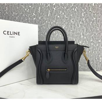 Celine Nano Luggage Bag in Grained Calfskin Black/Gold 2023 189243 (HF-240118045)