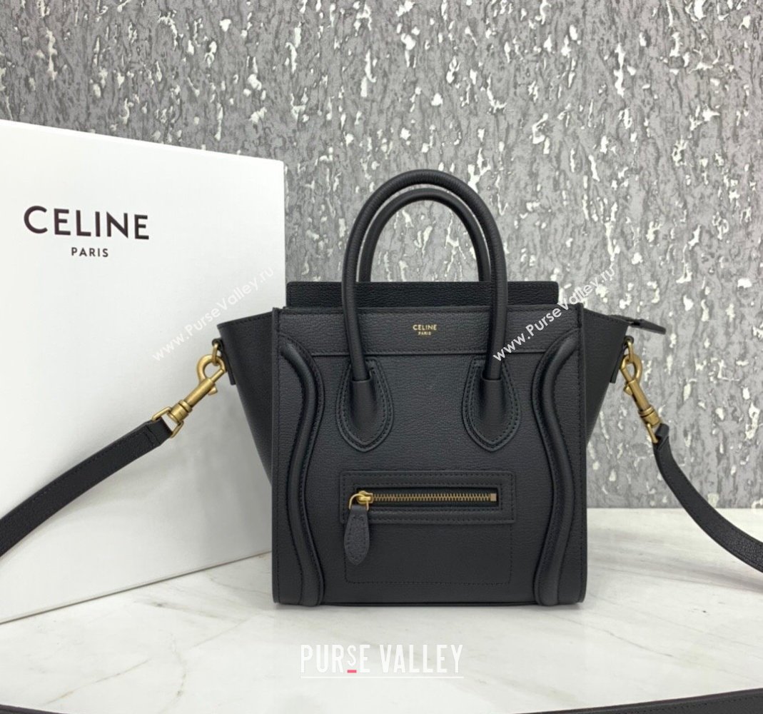 Celine Nano Luggage Bag in Grained Calfskin Black/Gold 2023 189243 (HF-240118045)