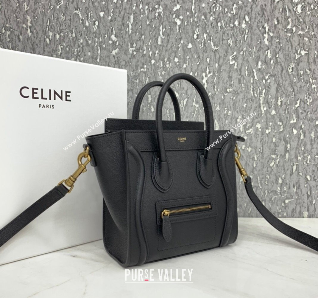 Celine Nano Luggage Bag in Grained Calfskin Black/Gold 2023 189243 (HF-240118045)