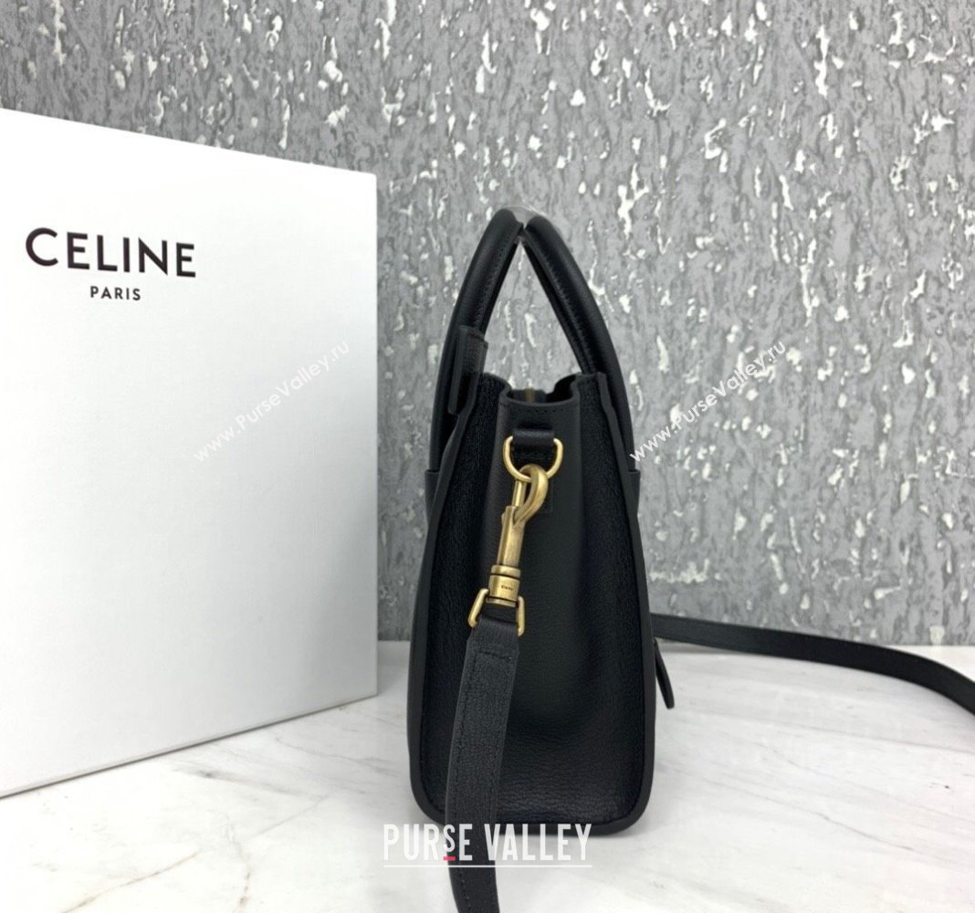 Celine Nano Luggage Bag in Grained Calfskin Black/Gold 2023 189243 (HF-240118045)