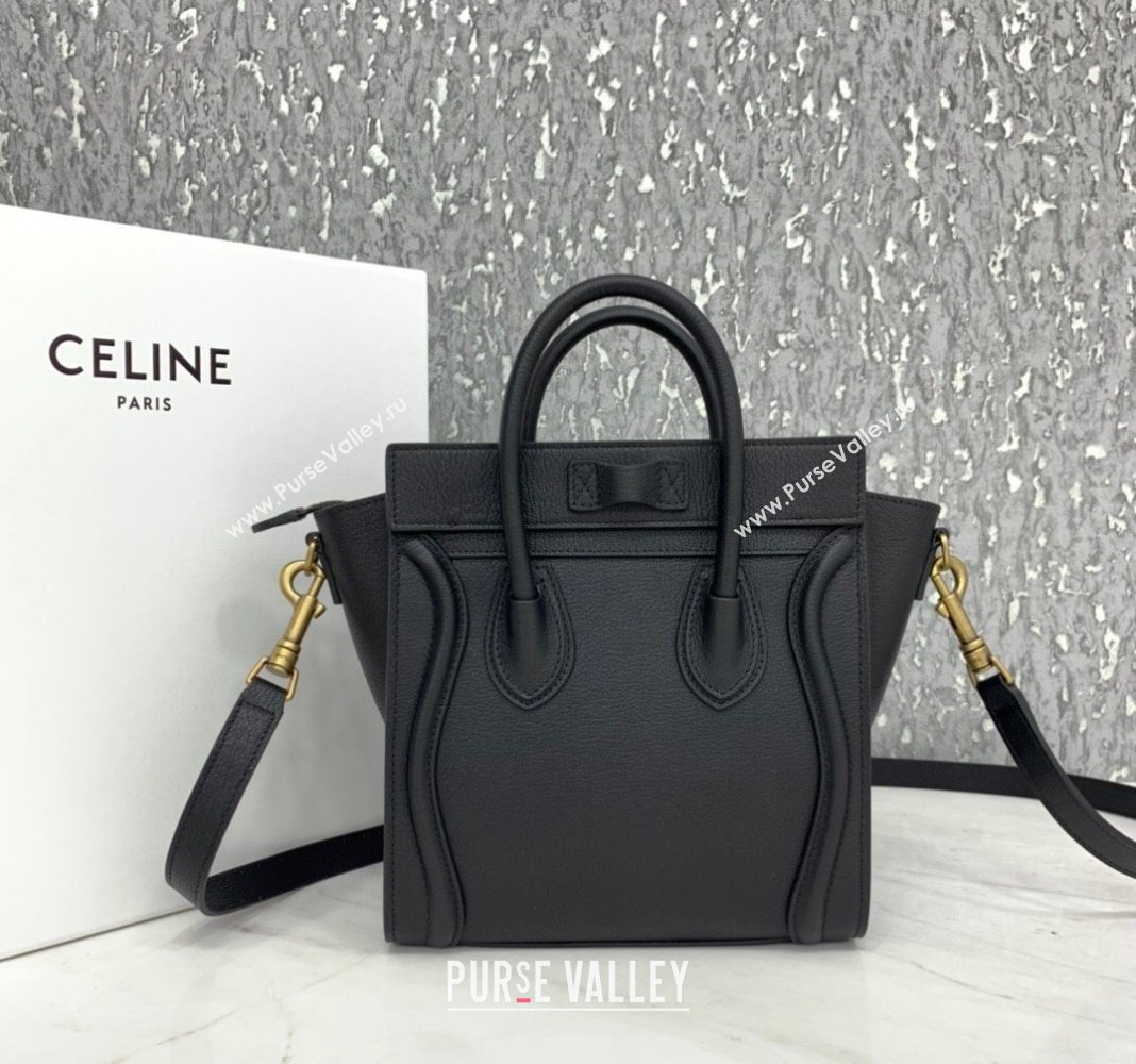 Celine Nano Luggage Bag in Grained Calfskin Black/Gold 2023 189243 (HF-240118045)