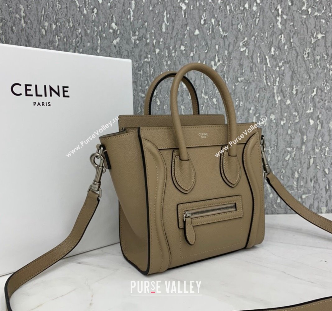 Celine Nano Luggage Bag in Grained Calfskin Beige 2023 189243 (HF-240118046)