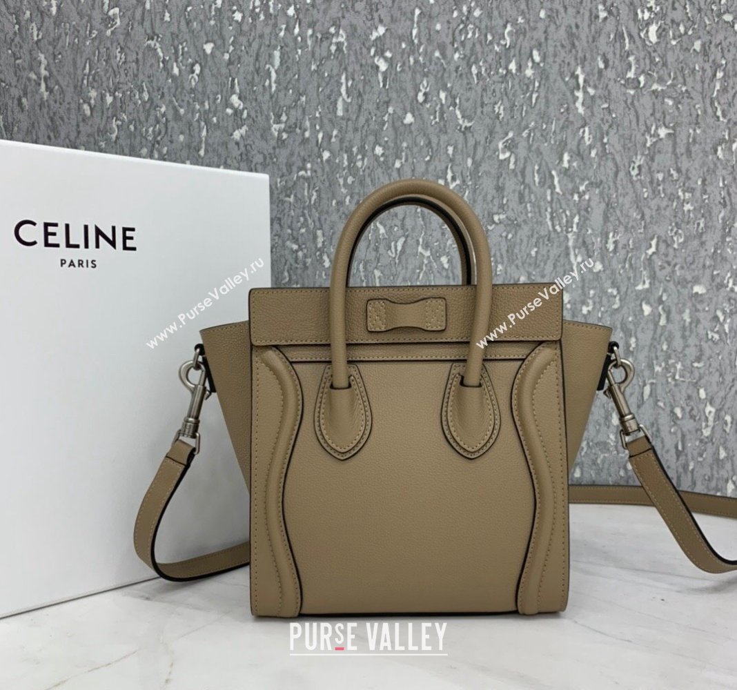 Celine Nano Luggage Bag in Grained Calfskin Beige 2023 189243 (HF-240118046)