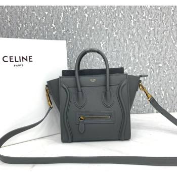 Celine Nano Luggage Bag in Grained Calfskin Storm Grey 2023 189243 (HF-240118047)